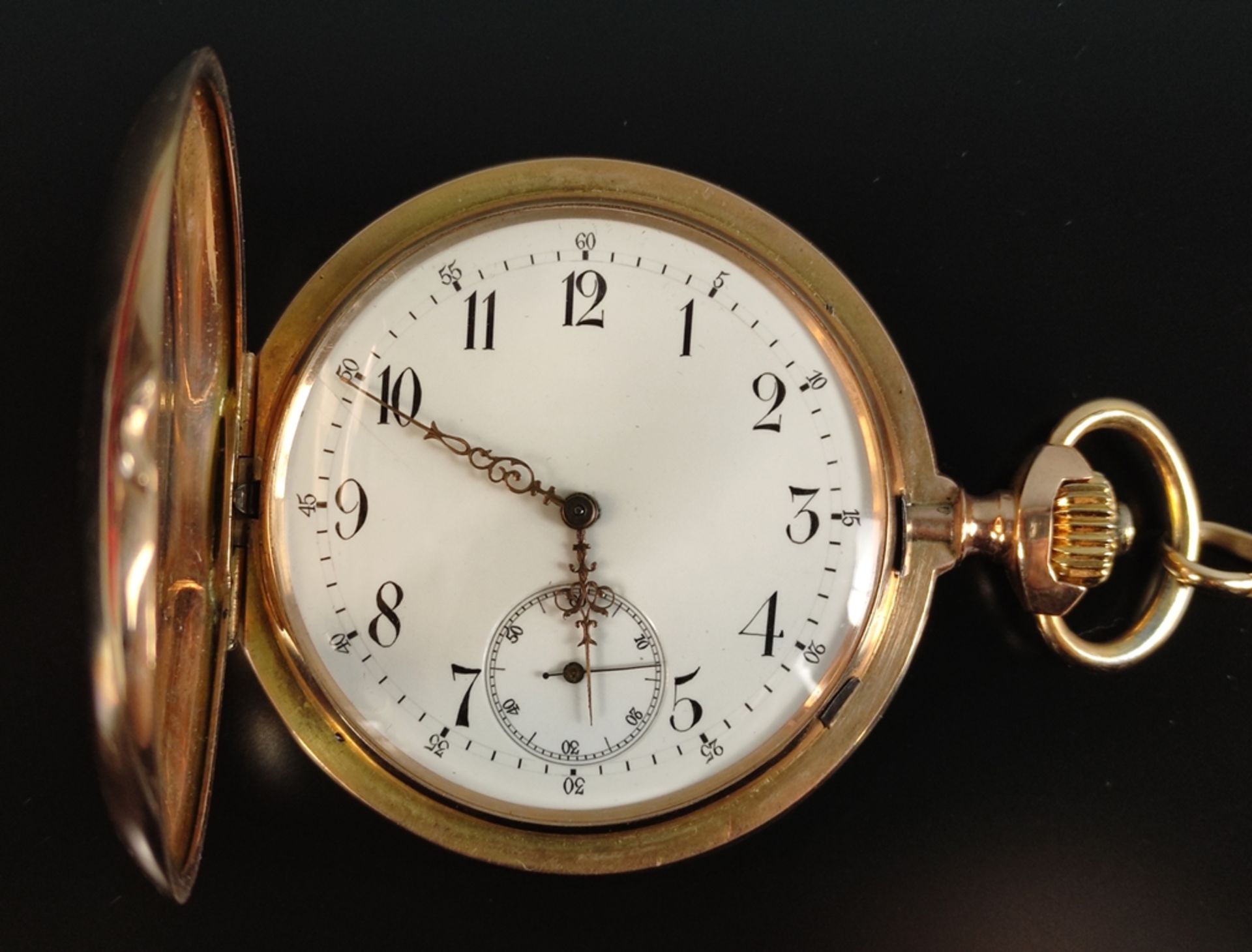 Savonette, pocket watch, spring cap, Systeme Glashütte, round dial with Arabic numerals, small seco