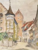 Mayer, Ferdy (20. Jahrhundert) "Altstadt Meersburg", feine aquarellierte Bleistiftzeichnung, links 