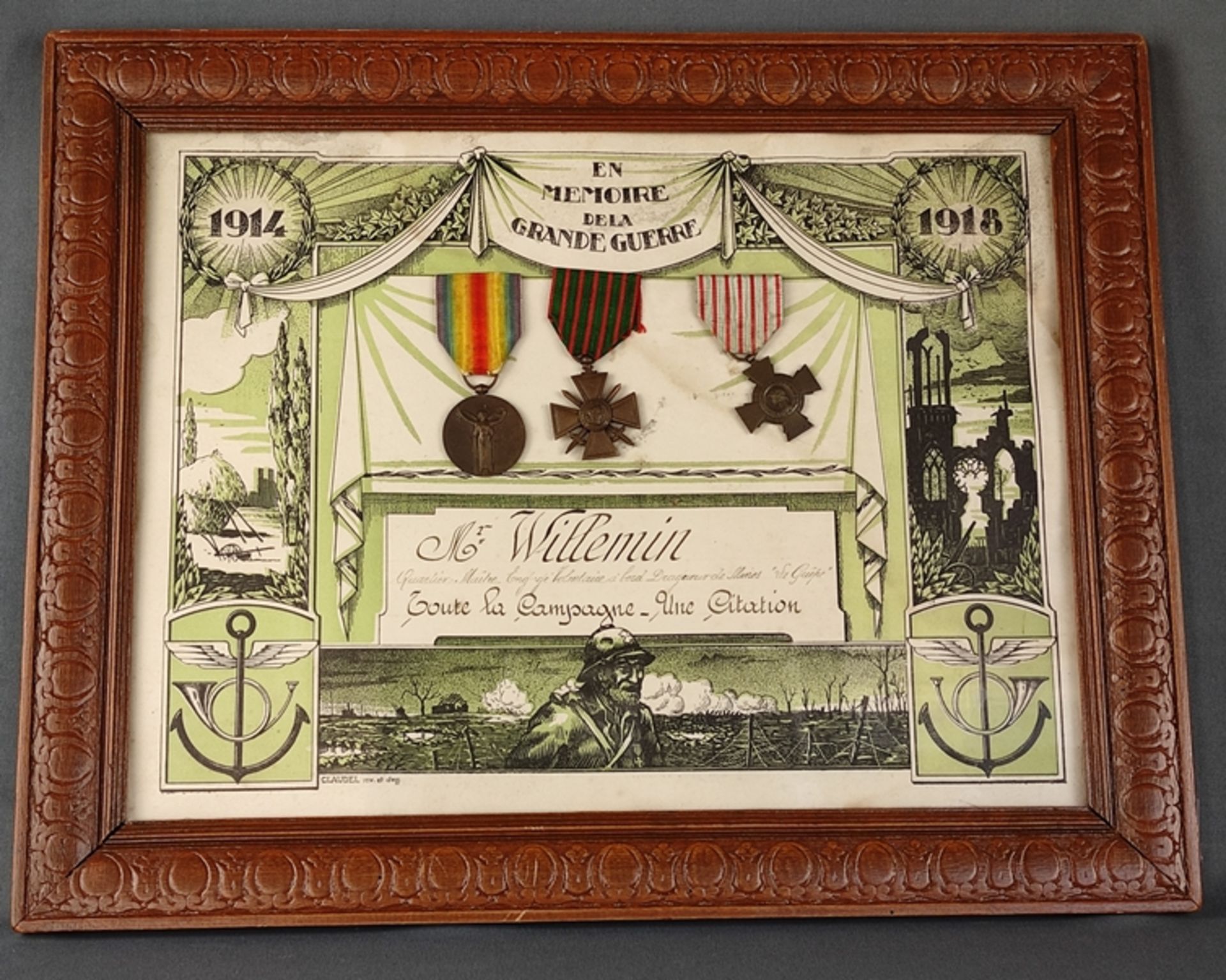 3 Ehrenabzeichen, Frankreich, Médaille Interalliée - Siegesmedaille 1914-1918, Modell Morlon, 1. WK