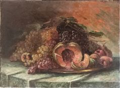 Krugler, Francois Xavier (1864 - 1941 Frankreich) "Stillleben mit Melone" und Weintrauben, Öl auf L
