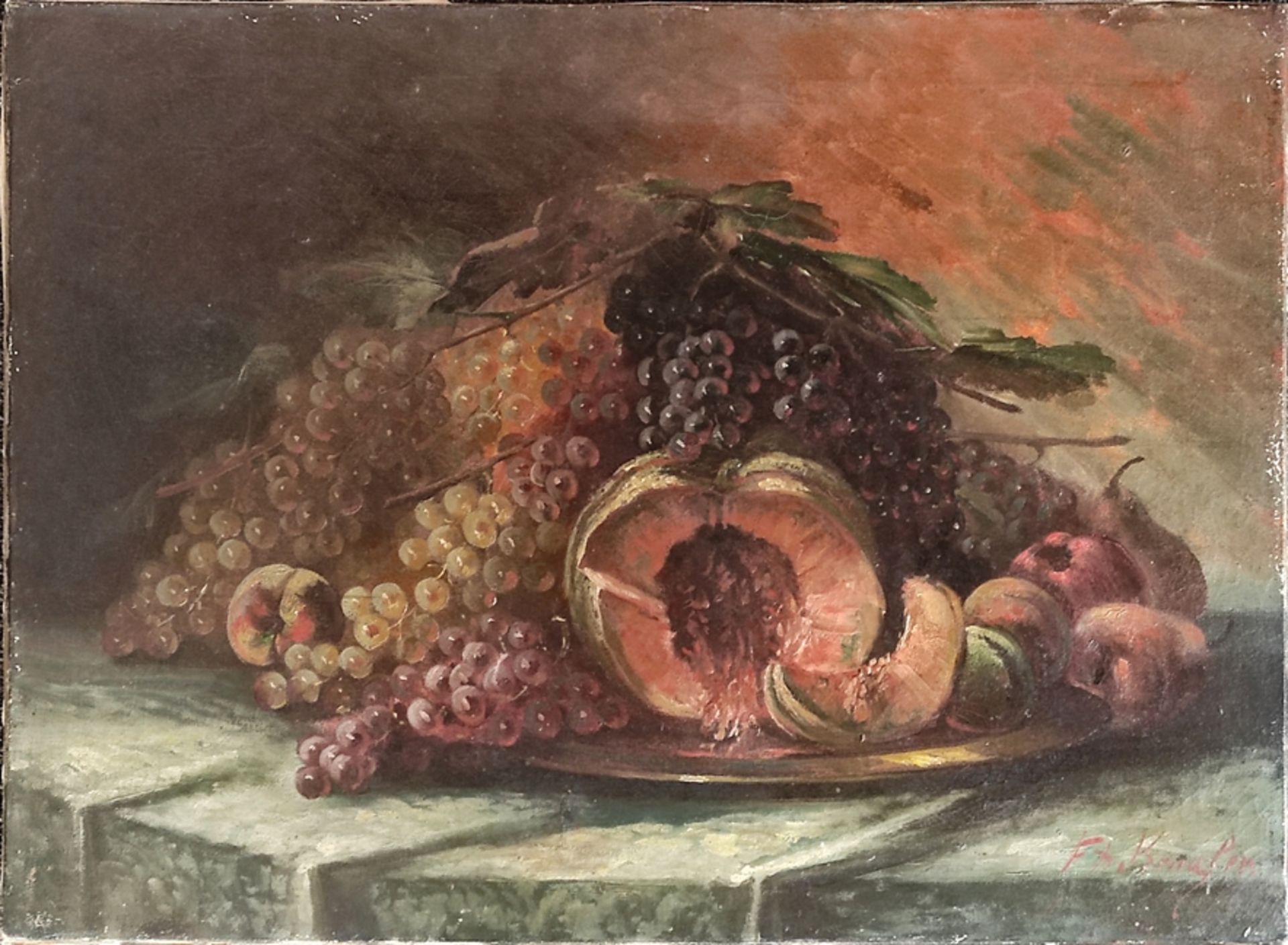 Krugler, Francois Xavier (1864 - 1941 Frankreich) "Stillleben mit Melone" und Weintrauben, Öl auf L