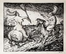 Kubin, Alfred (1877 Leitmeritz -1959 Zwickledt) "Zwei Hexen auf Schwein und Ziege reitend", Lithogr