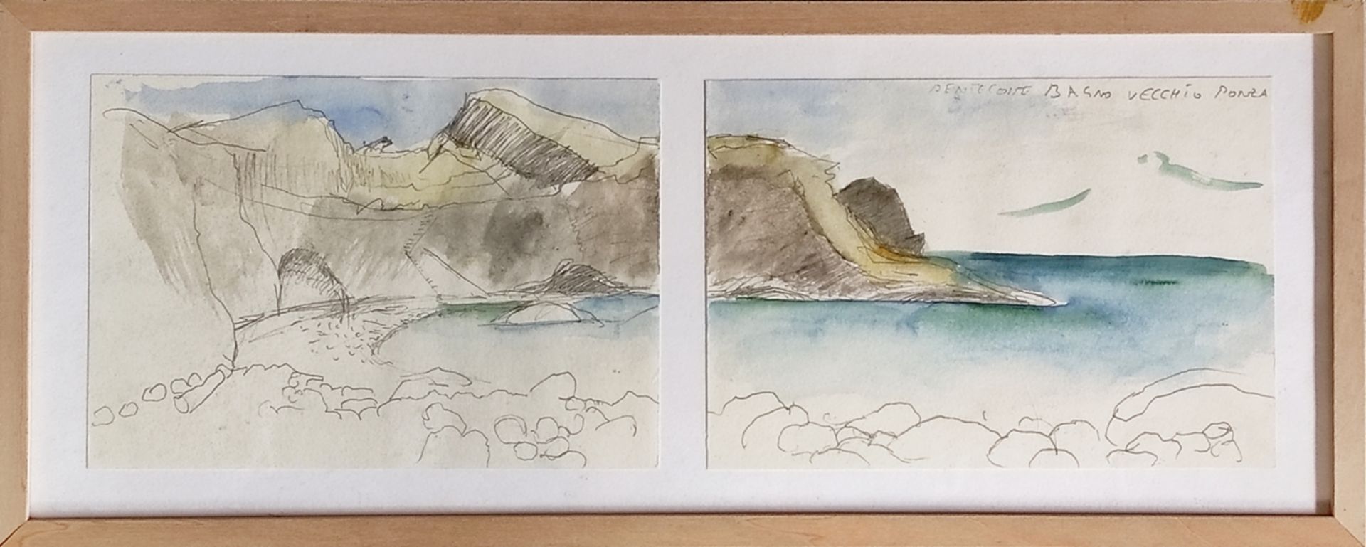 Italienischer Aquarellist (20. Jahrhundert) "Ponza", eindrucksvoller Blick auf die Küste mit Strand - Bild 2 aus 3