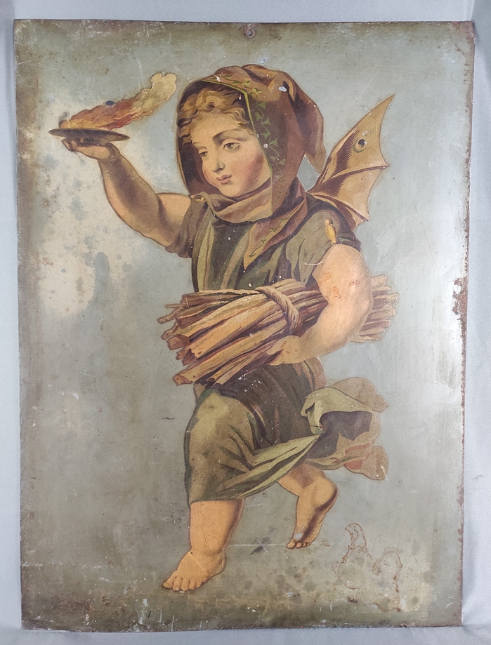 Allegory of winter, running putto with bat wings, carrying a fire bowl in one hand and holding fire - Image 2 of 5
