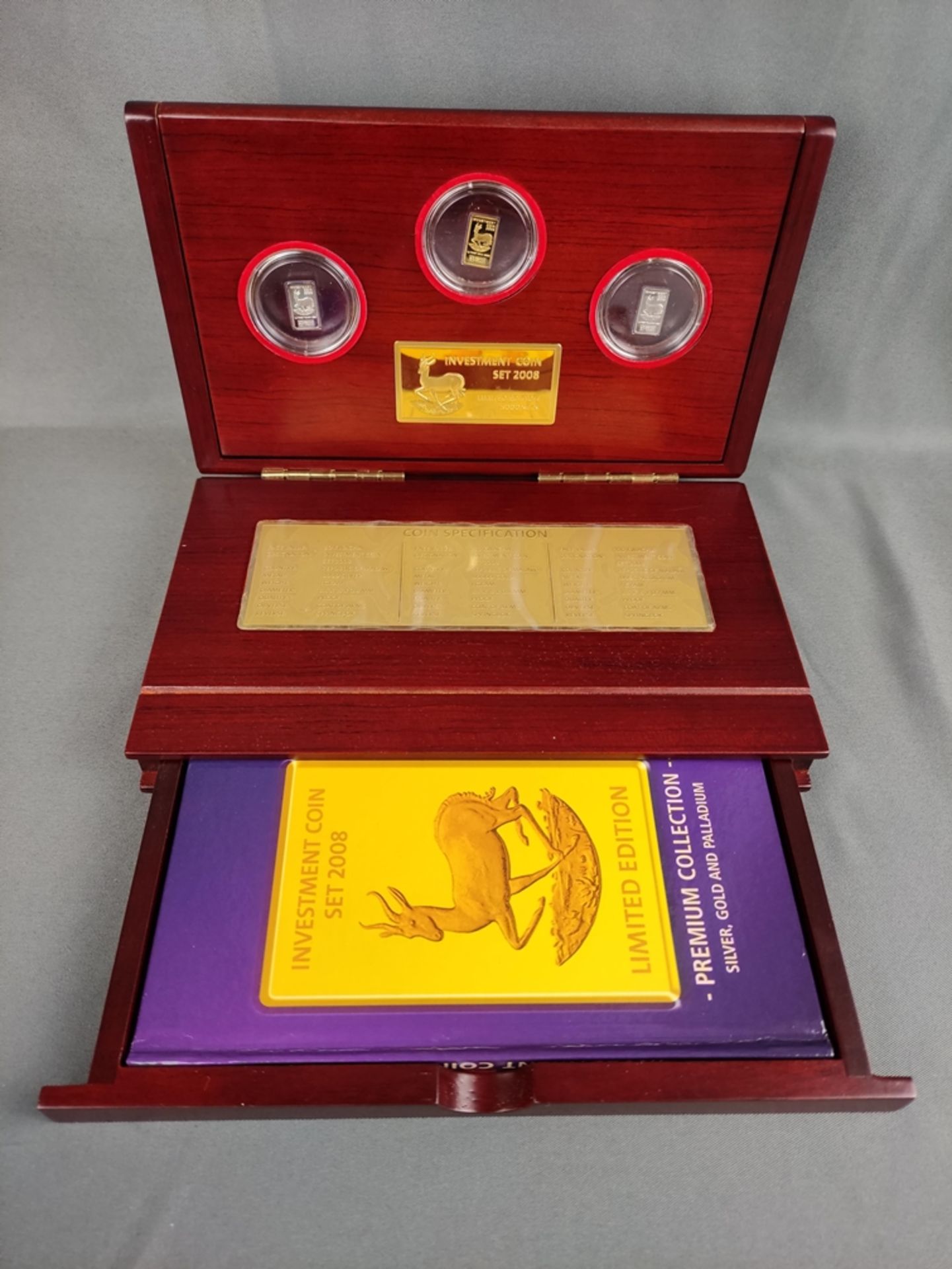 Investment Coin Set 2008, Malawi, bestehend aus drei kleinen Barren: Gold, Silber und Palladium mit