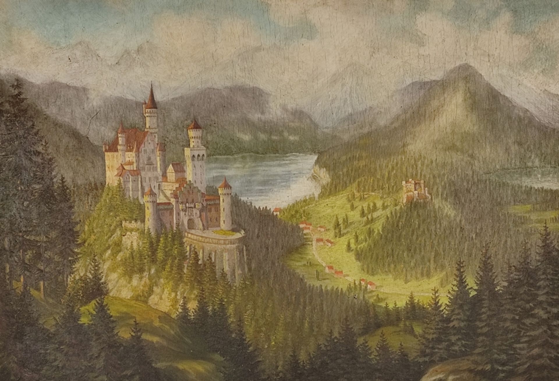 Landschaftsmaler (20. Jahrhundert) "Blick von der Marienbrücke auf Schloss Neuschwanstein", im Hint