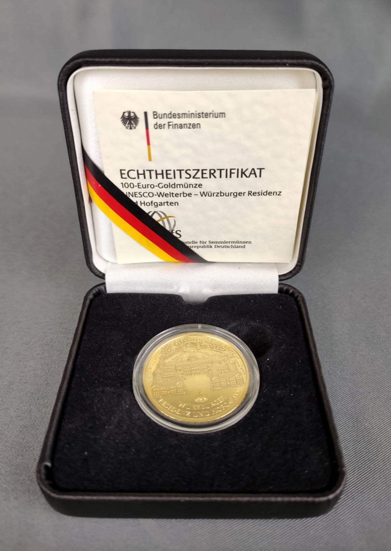 100 Euro Goldmünze, UNESCO-Welterbe, Würzburger Residenz, 2010, Feingold, 15,55g, Durchmesser 28mm,