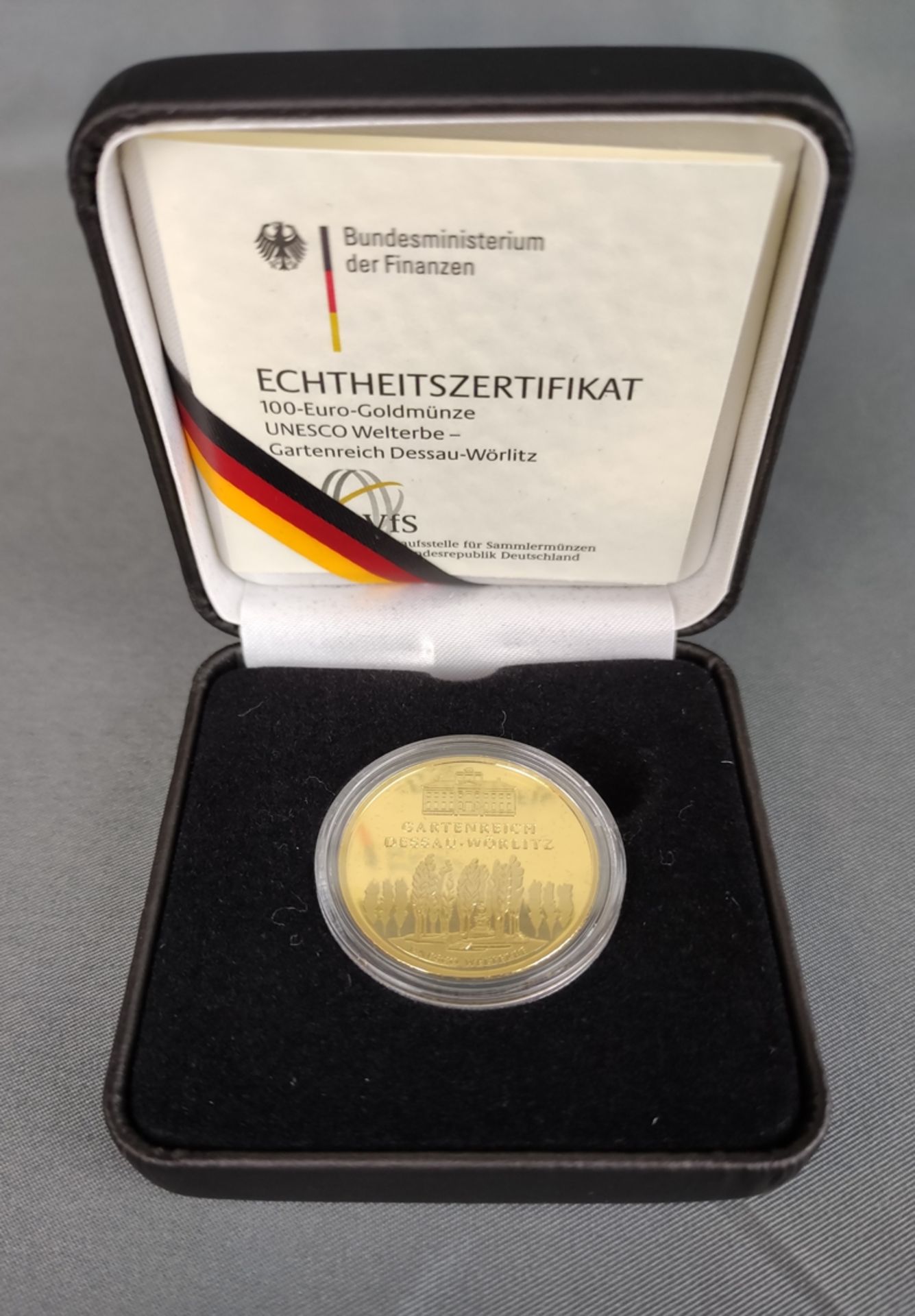 100 Euro Goldmünze, UNESCO-Welterbe, Gartenreich Dessau-Wörlitz, 2013, Feingold, 15,55g, Durchmesse
