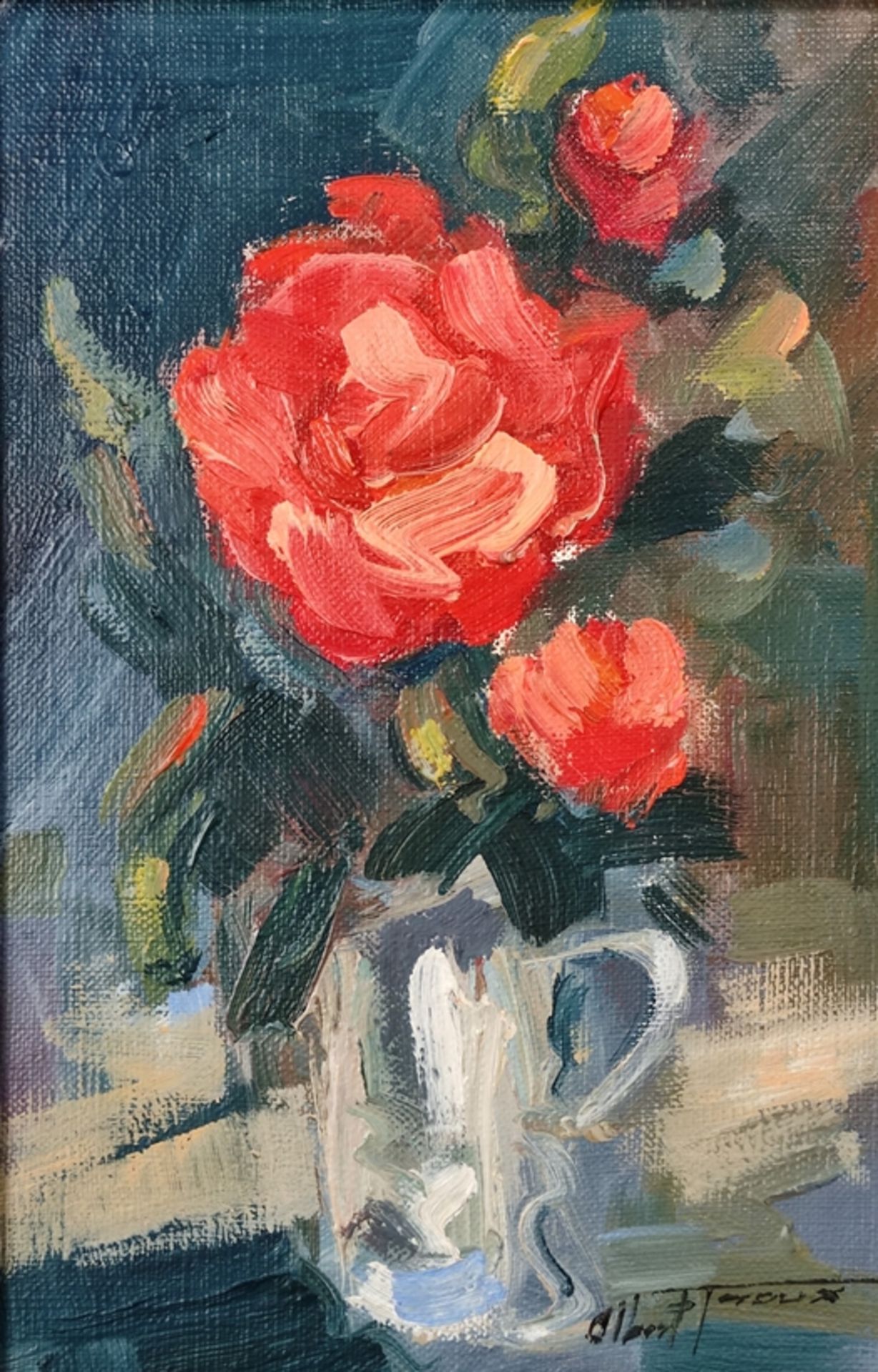 Proux, Albert (1943 Frankreich) "Blumenstillleben", mit Pfingstrose, Öl auf Platte, rechts unten si