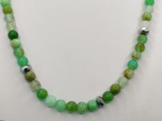 Chrysoprase necklace, beads with diameter of about 7,2mm, lobster clasp silver 935, inserted magnet