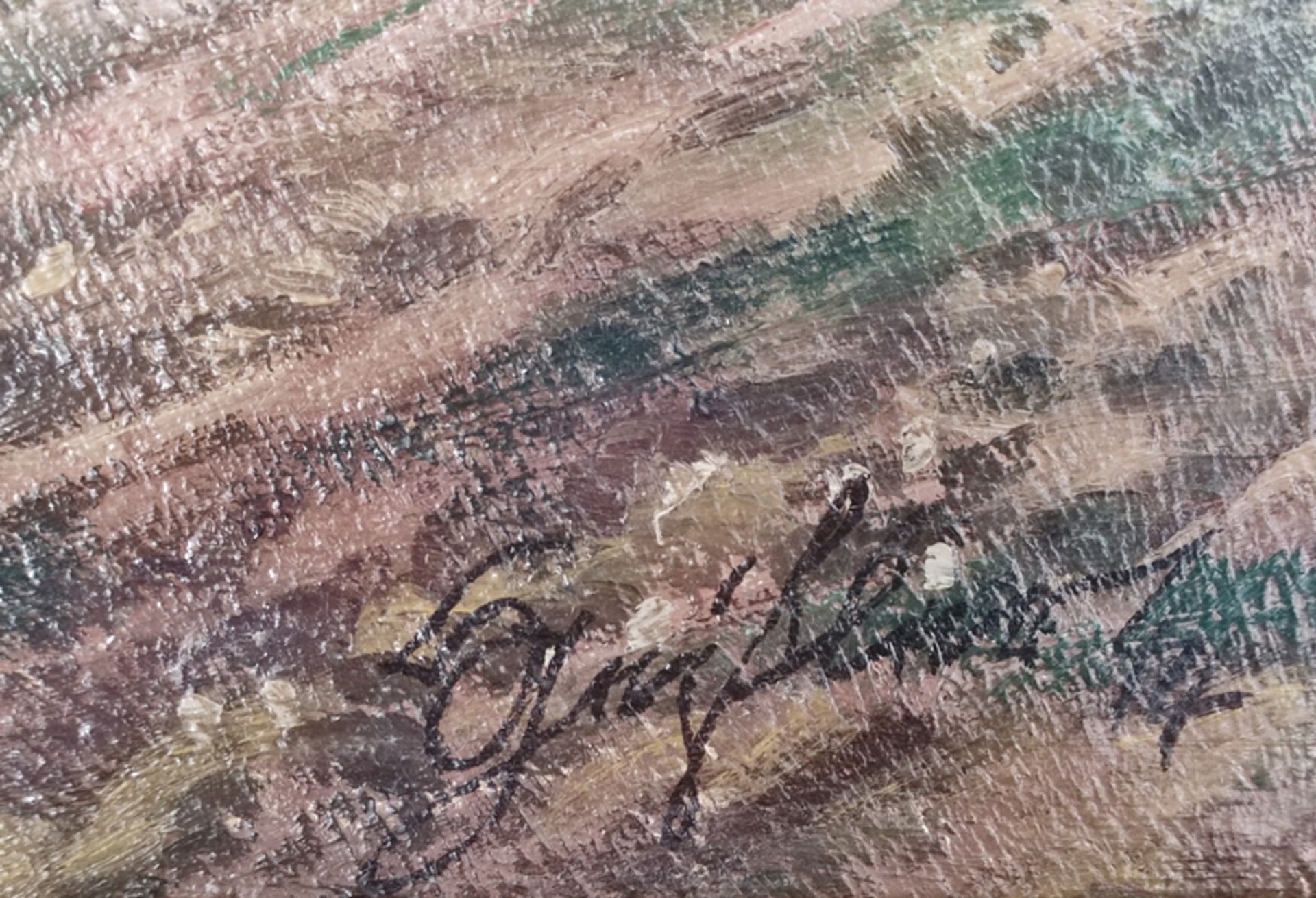 Geißler, Hugo (1895-1956 Tuttlingen) "Donautal", Öl auf Platte, rechts unten signiert, (19)44 datie - Bild 3 aus 4