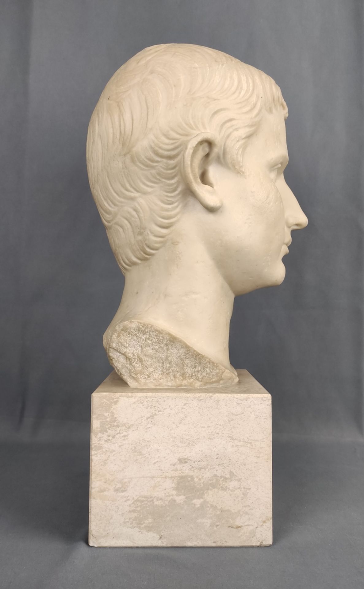 Bust "Young Augustus", adopted son of Julius Caesar, unknown artist, antique copy, artificial marbl - Image 2 of 6