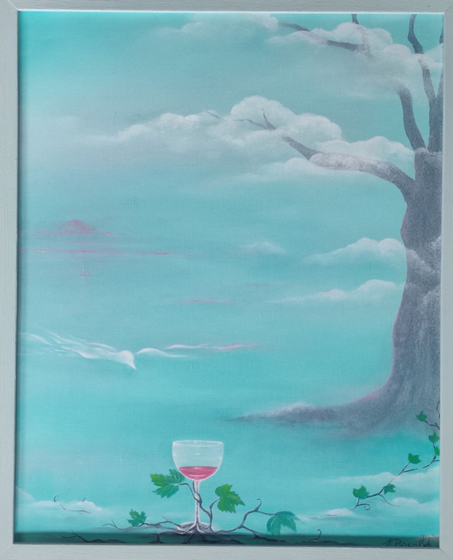 Basalyk, Edelgard (1946) "Für Monika", Weinglas umrankt von wilden Wein, Öl auf Leinwand, rechts un - Bild 2 aus 4