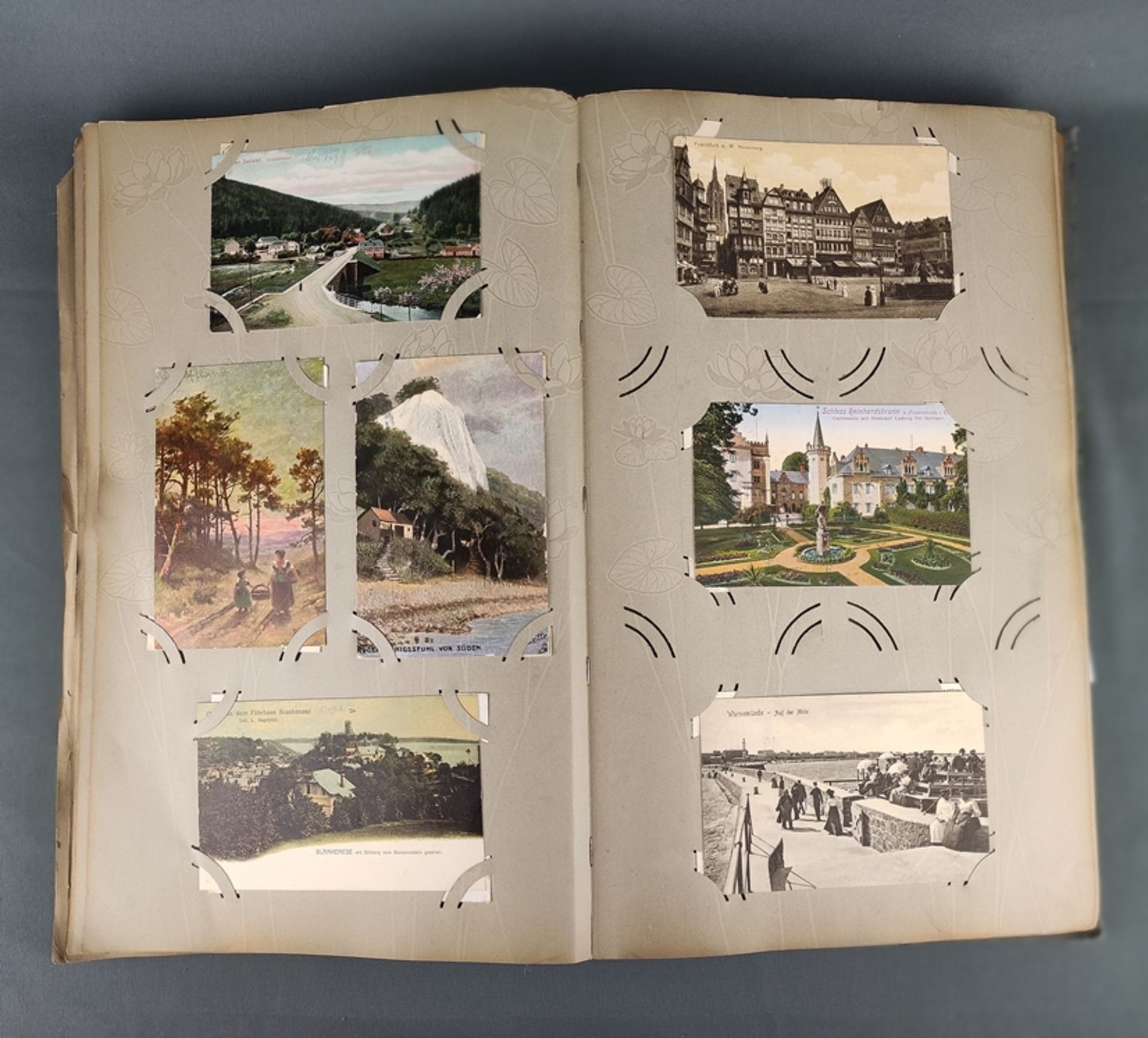 Postkarten-Sammelalbum, maritimer Dekor, Jugendstil um 1900, mit vielen verschiedenen Postkarten au - Bild 3 aus 3