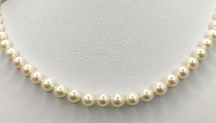 Long Akoya pearl necklace, saltwater cultured pearls, Japanese Akoya pearls in delicate pink luster