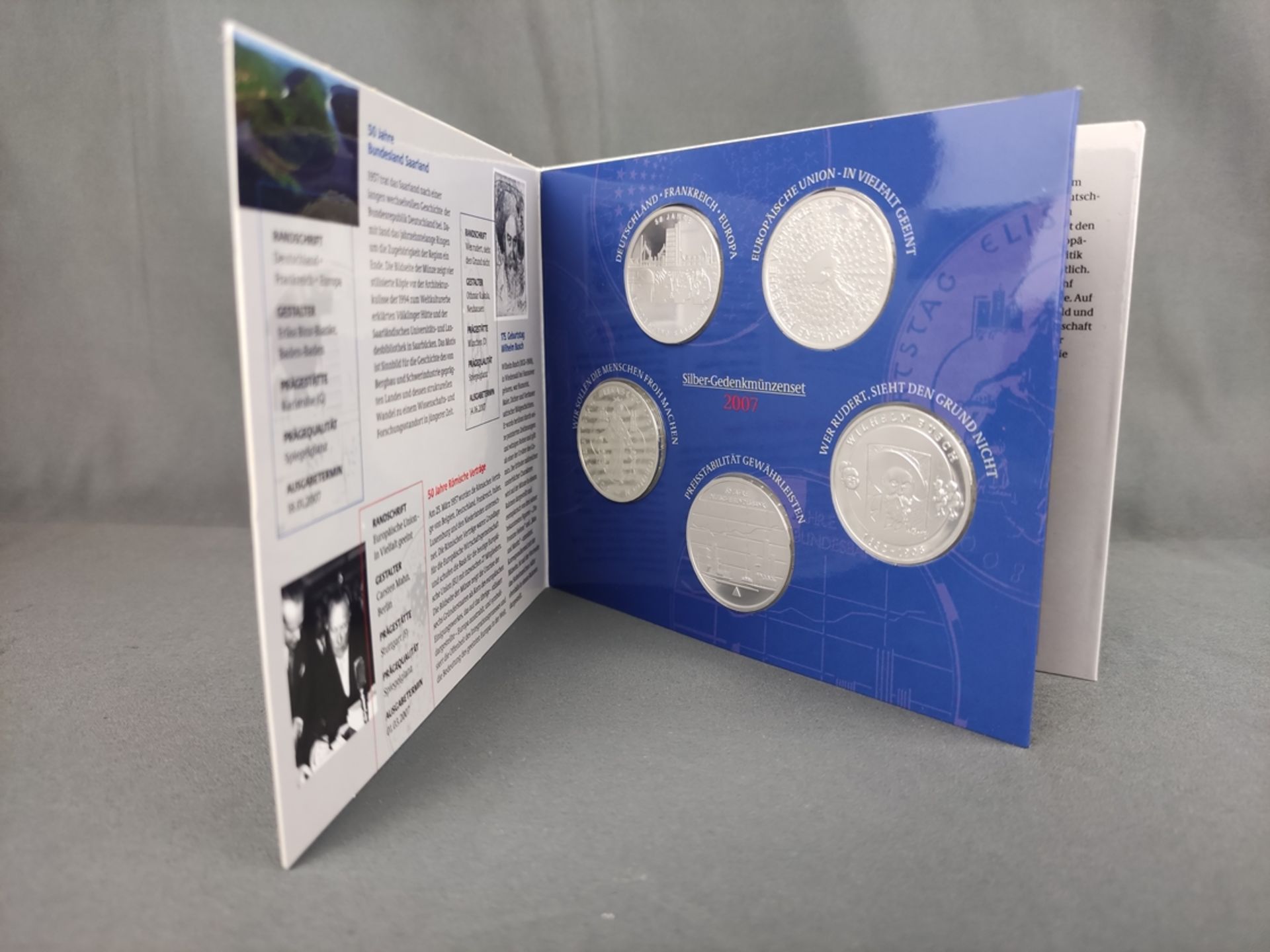 Silber-Gedenkmünzenset, BRD, 2007, mit 5x10 Euro Silbermünzen