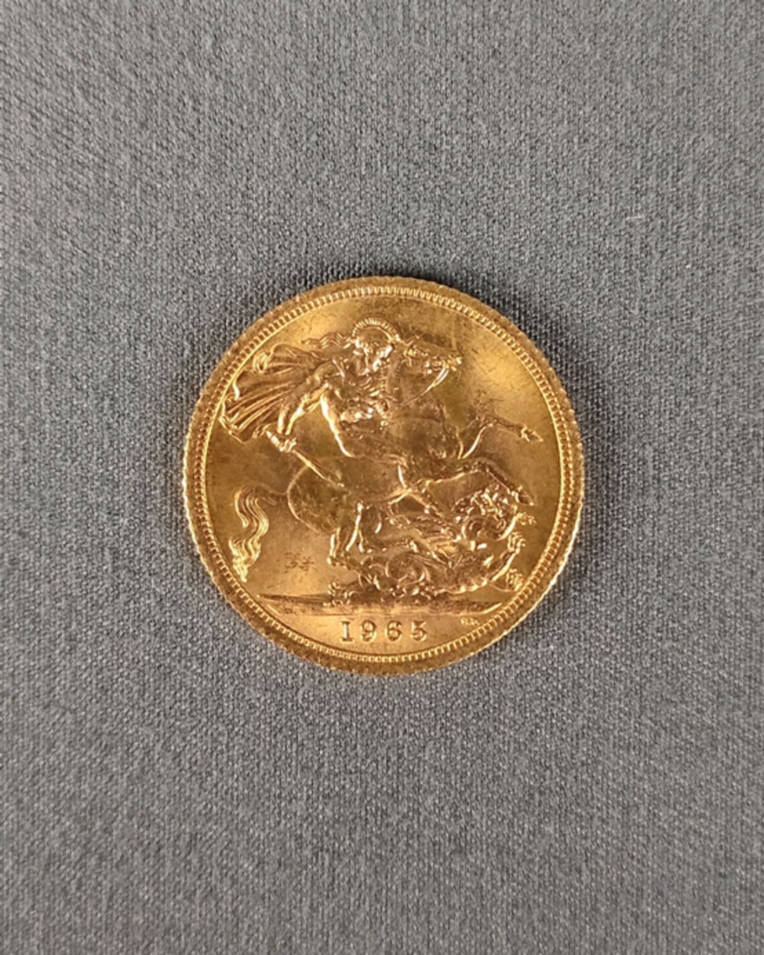 Gold-Sovereign, Elizabeth II, 916 Gold, 1965, 8g, Diameter 22mm - Bild 2 aus 2