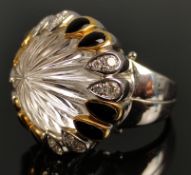 Ausgefallener Bergkristall-Brillant-Ring, mittig großer Bergkristall, 750/18K Weißgold, 19,8g, Ring