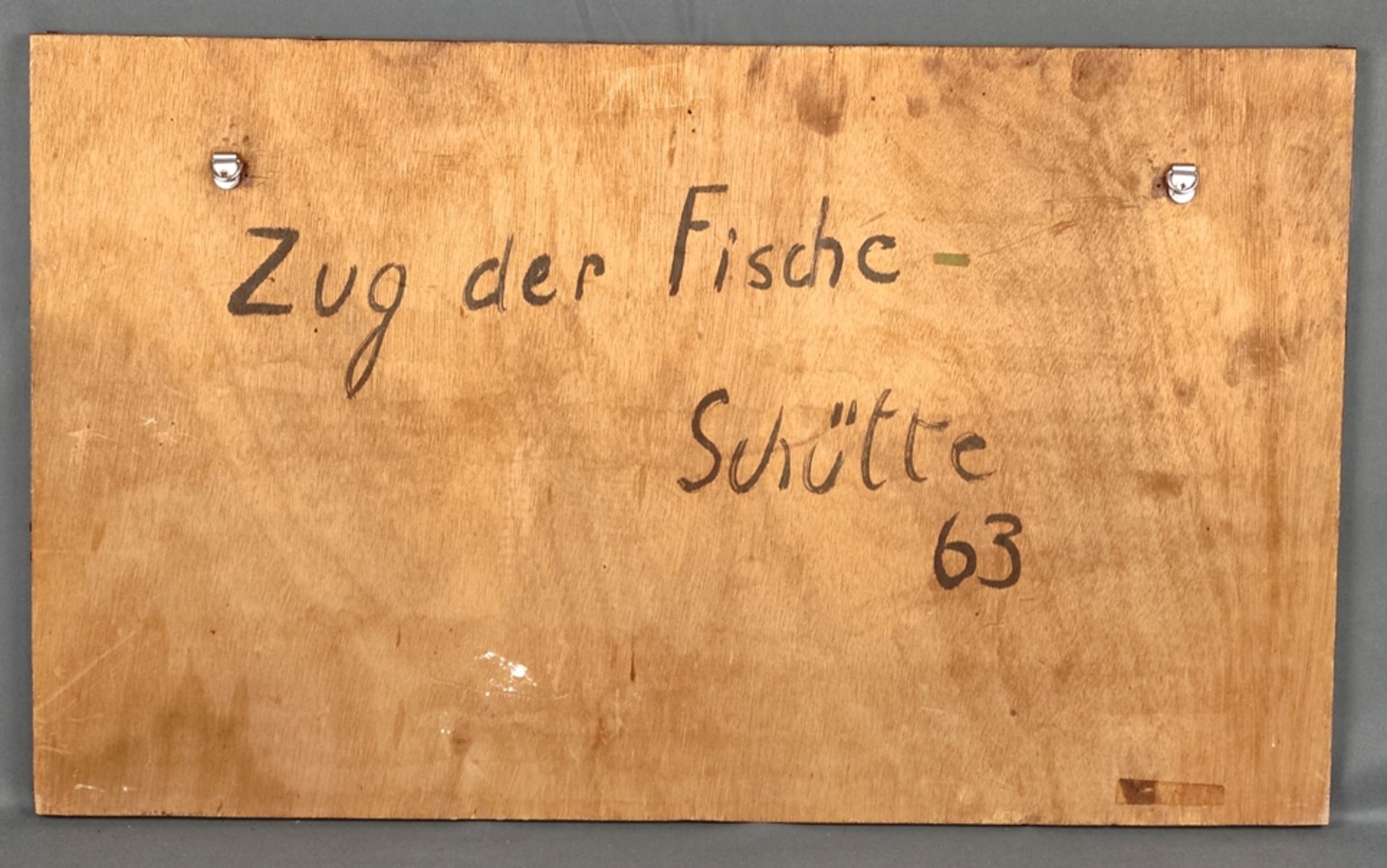 Schütte, Hermann (1893 Osnabrück - 1973 Hamburg) "Zug der Fische", stilisierter Fischschwarm auf bl - Bild 2 aus 2