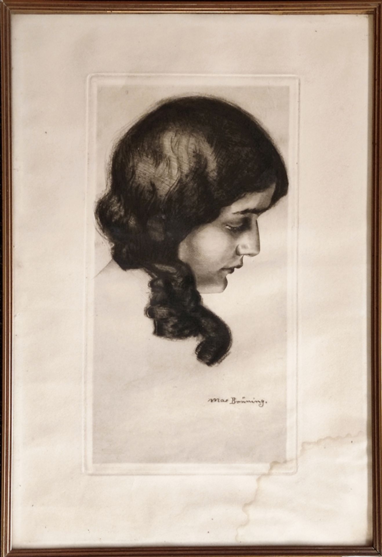 Brüning, Max (1887-1968) "Profil einer Dame" mit herabfallendem Zopf, Radierung, links unten in der - Bild 2 aus 4