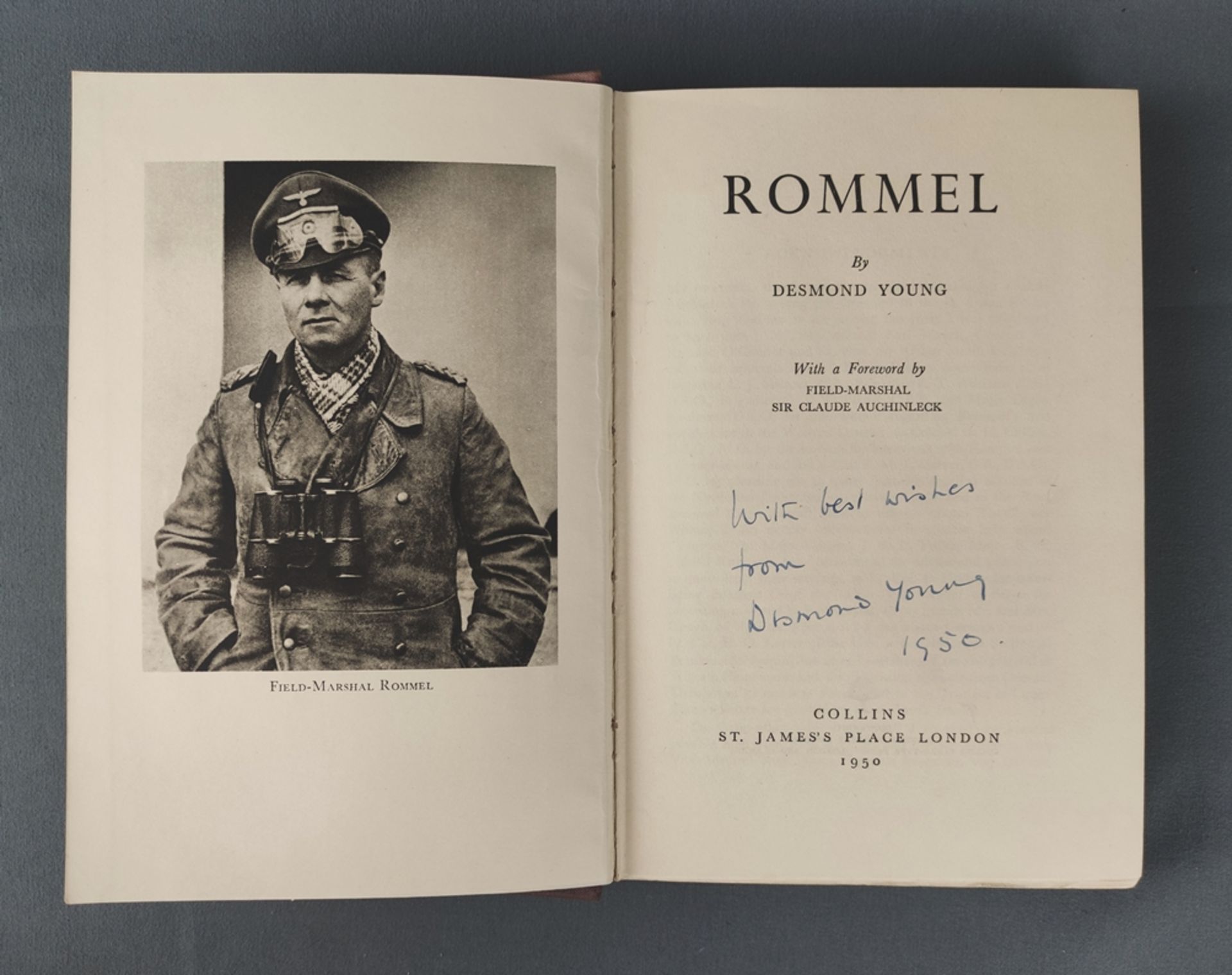 4 Bände, "Rommel", Desmond Young, Collins St. James´s Place London 1950, mit Originalwidmung des Au - Bild 2 aus 2