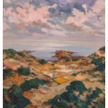 Landschaftsmaler (20.Jahrhundert) "Sommerliche Küstenansicht", Öl auf Platte, rechts unten signiert