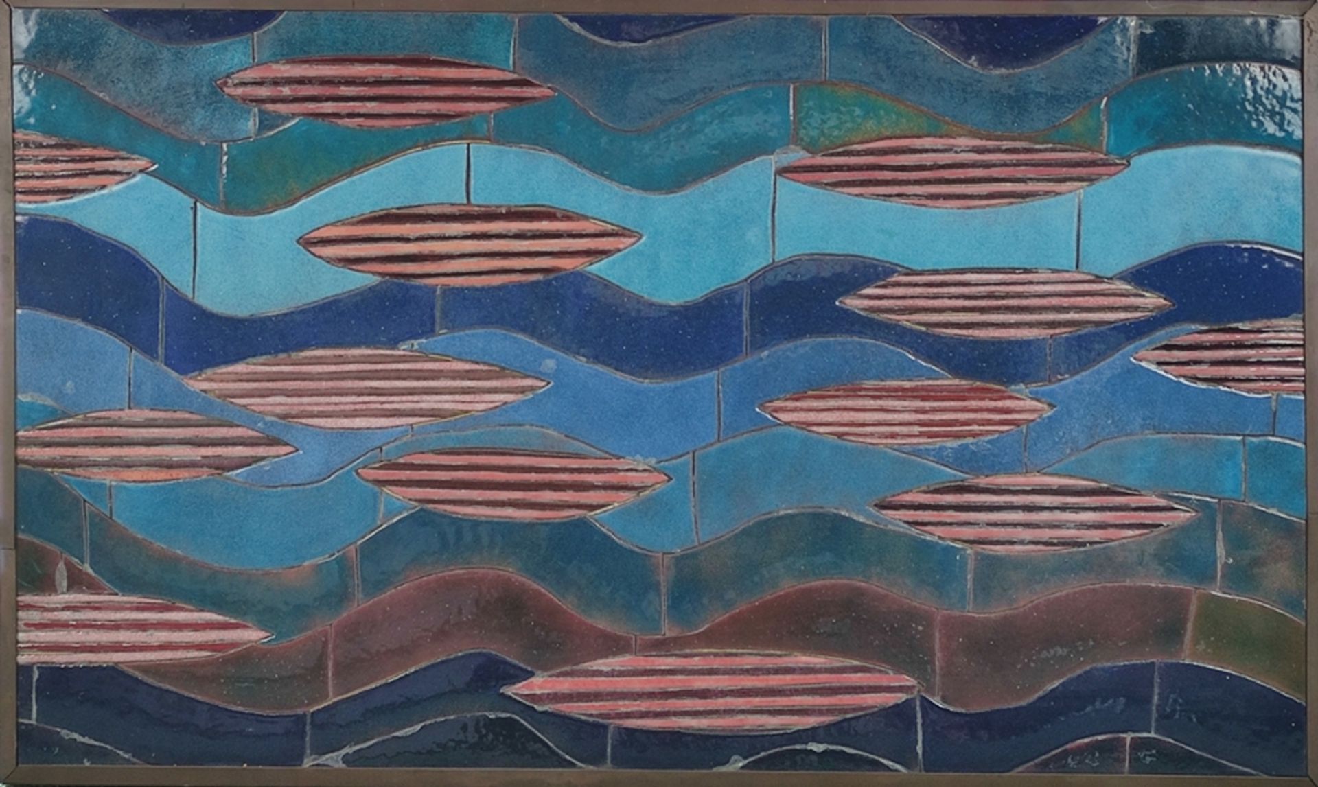 Schütte, Hermann (1893 Osnabrück - 1973 Hamburg) "Zug der Fische", stilisierter Fischschwarm auf bl