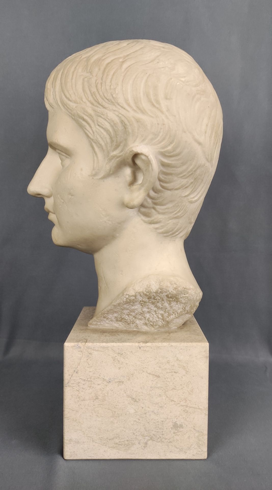 Bust "Young Augustus", adopted son of Julius Caesar, unknown artist, antique copy, artificial marbl - Image 5 of 6