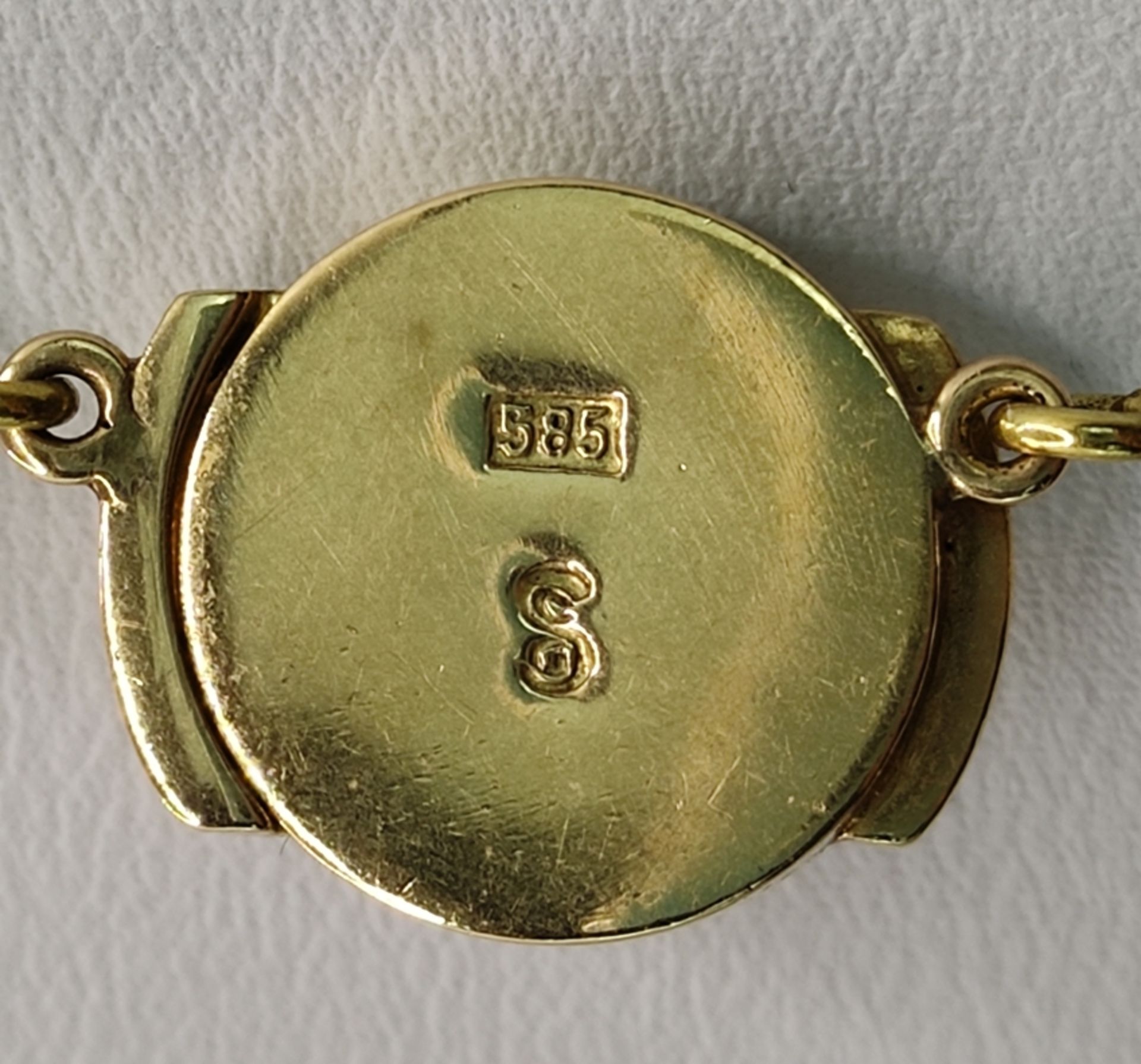 Lange Korallen-Perl-Kette, runder 585/14K Gelbgold-Verschluss, Goldschmiedesignet, Italien, Länge 1 - Bild 4 aus 4