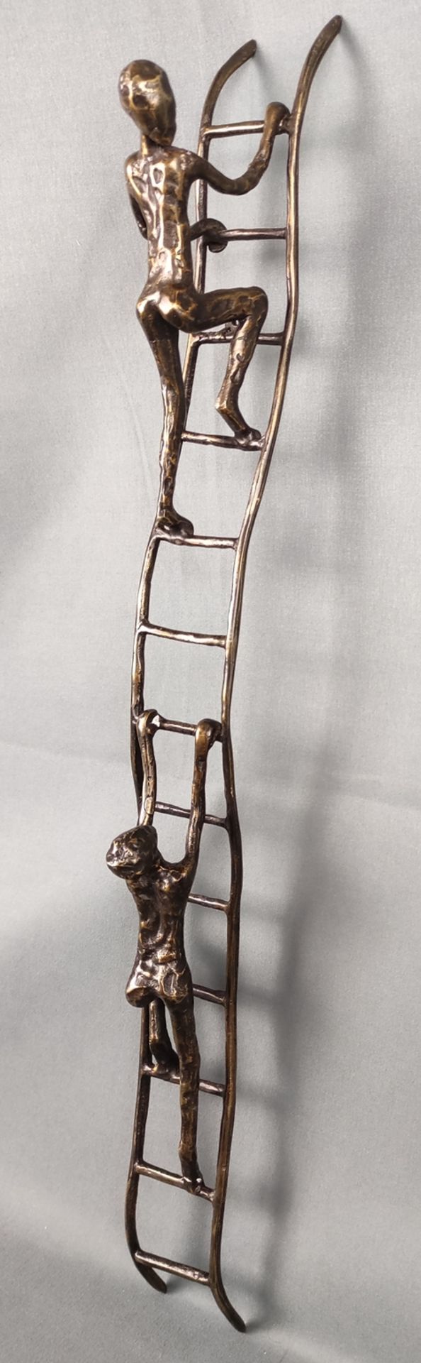 Unknown (20th century) "Climbing men", two male figures climbing up a ladder, bronze, l 56 cm - Image 2 of 3