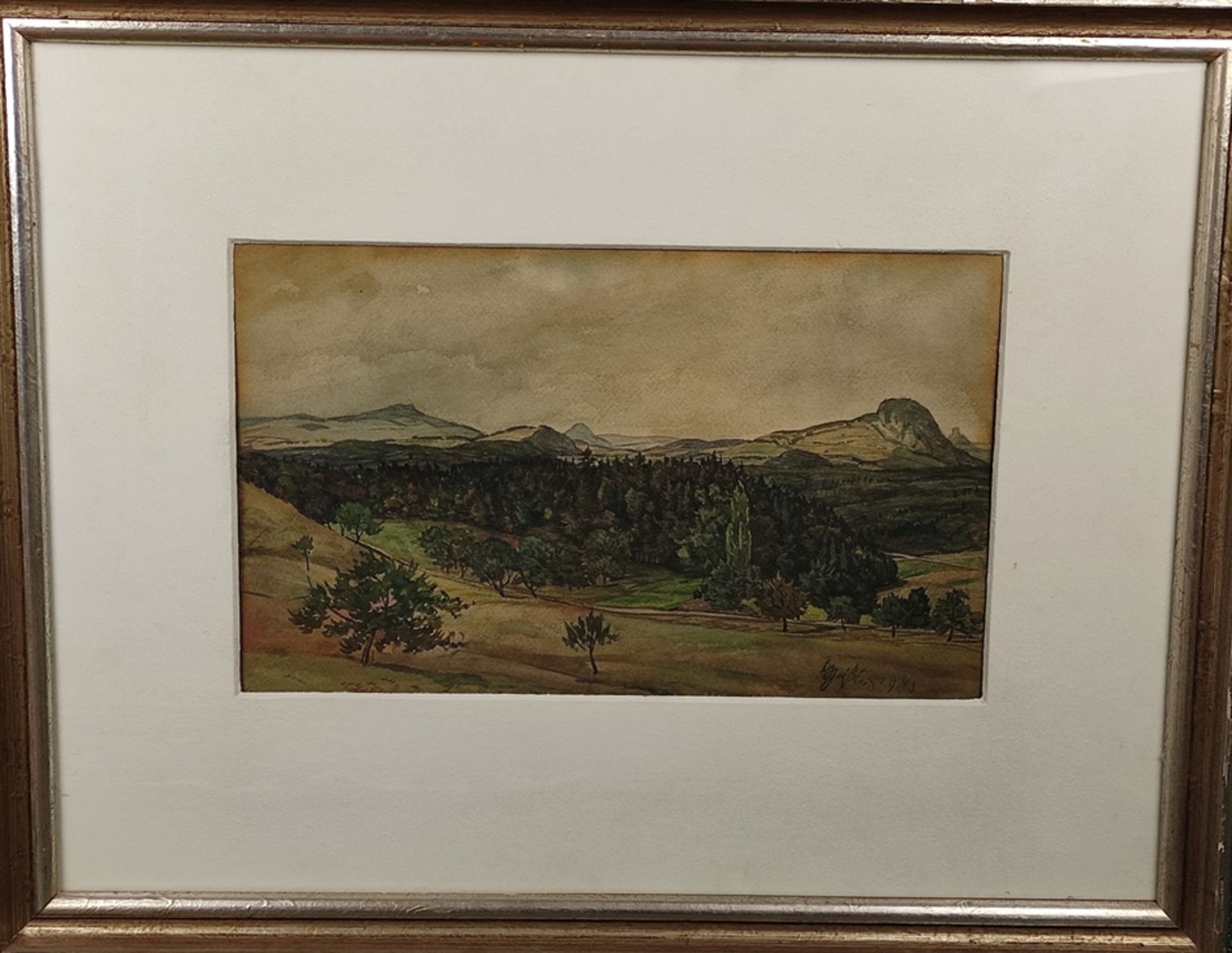 Geißler, Hugo (1895-1956 Tuttlingen) "Hegau Landschaft", Aquarell auf Papier, rechts unten signiert - Bild 2 aus 3