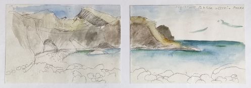 Italienischer Aquarellist (20. Jahrhundert) "Ponza", eindrucksvoller Blick auf die Küste mit Strand