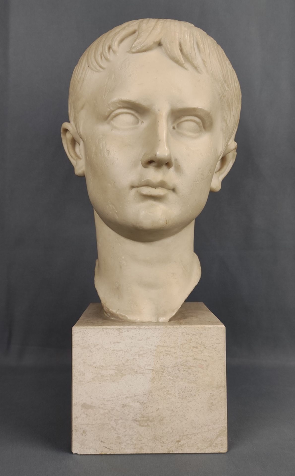 Bust "Young Augustus", adopted son of Julius Caesar, unknown artist, antique copy, artificial marbl