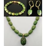 Schmuck-Set, 3 Teile, Katzenaugenopale, bestehend aus einer Kette, mittig angehängter großer Opal m