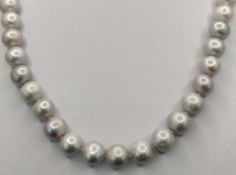 Perlenkette, grauer Lüster, Zuchtperlen, Kugelmagnet-Verschluss, Durchmesser Perlen ca. 9,5-10mm, L