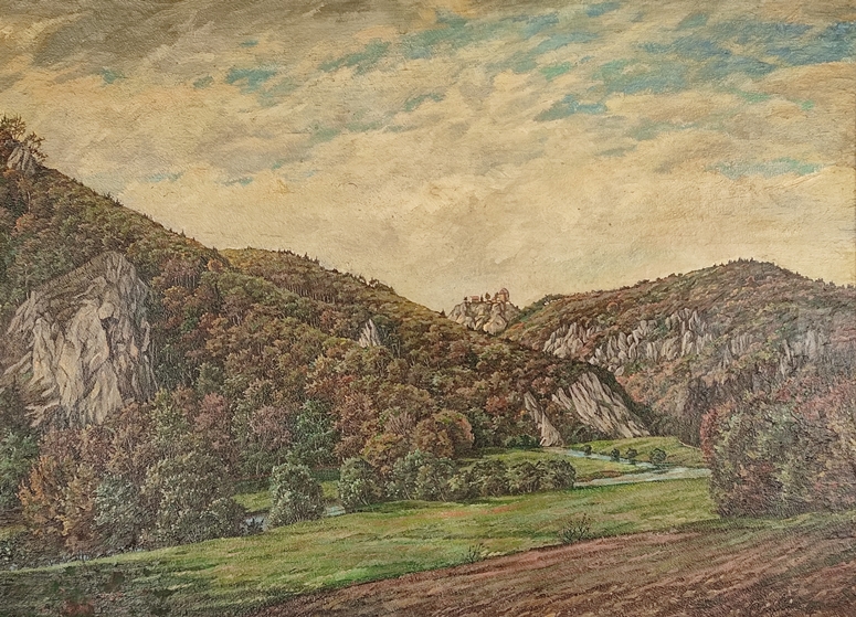 Geißler, Hugo (1895-1956 Tuttlingen) "Donautal", oil on panel, signed on the lower right, dated (19