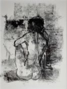 Bruckmann, Hans (20. Jahrhundert, Meckenbeuren) "Weiblicher Akt" in Rückenansicht, Lithographie, re