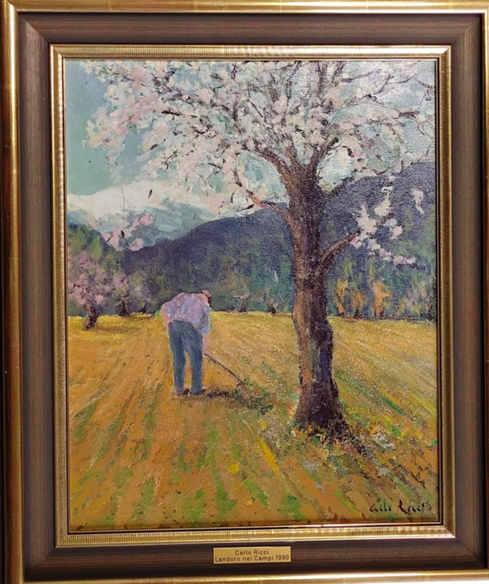 Ricci, Carlo (1931 Italien) "Lavoro nei Campi", Feldarbeit im Frühling, Öl auf Leinwand, rechts unt - Bild 2 aus 4