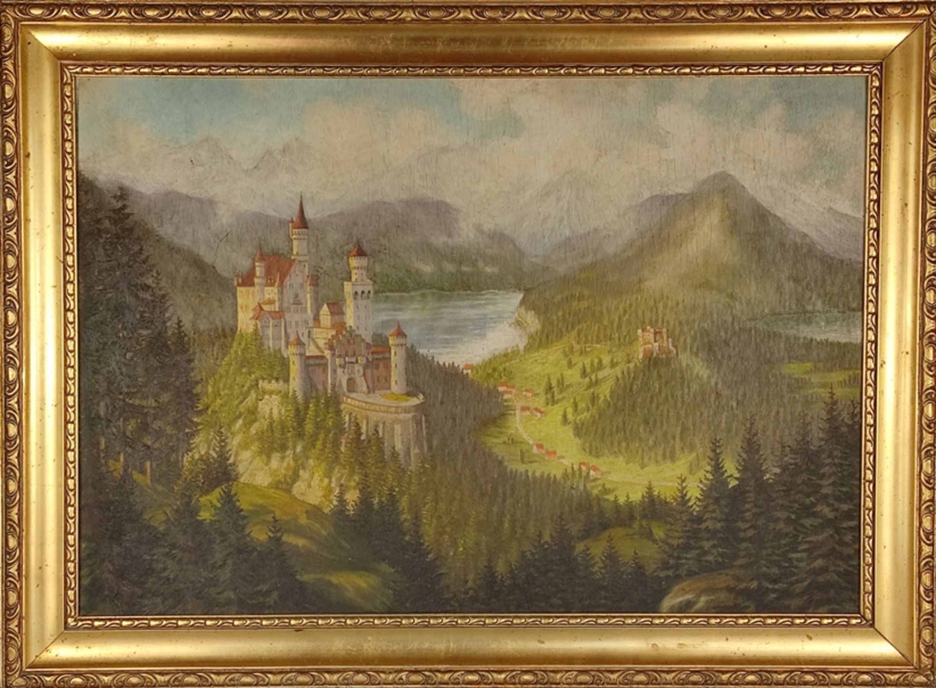 Landschaftsmaler (20. Jahrhundert) "Blick von der Marienbrücke auf Schloss Neuschwanstein", im Hint - Bild 2 aus 3