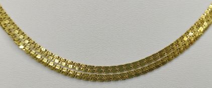 Sehr lange Kette, aus feinen spiralförmigen Gliedern zusammengesetzt, Ringverschluss, 585/14K Gelbg