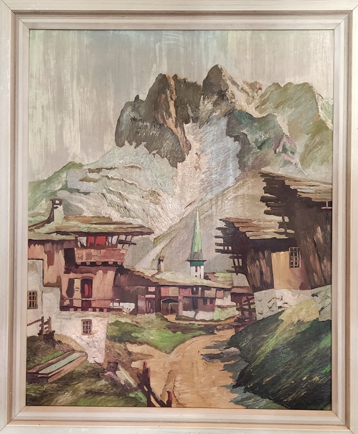 Benkler, W. (20th century) " Alpine Village", oil on panel, signed lower right, "after Arno Lemke", - Image 2 of 3