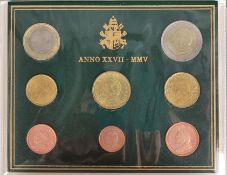 Vatikan KMS 2005, Pontifikat von Johannes Paul II., 8 Münzen, 1 und 2 Euro, 50, 20, 10, 5, 2 und 1 
