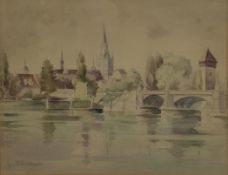 Aquarellist (20. Jahrhundert) "Konstanzer Rheintorbrücke", Aquarell auf Papier, links unten signier