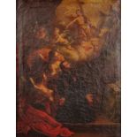 Heiligenmaler (19. Jahrhundert) "Erleuchtungsmoment", Heiliger mit Buch und Schlüssel, von Engel ge