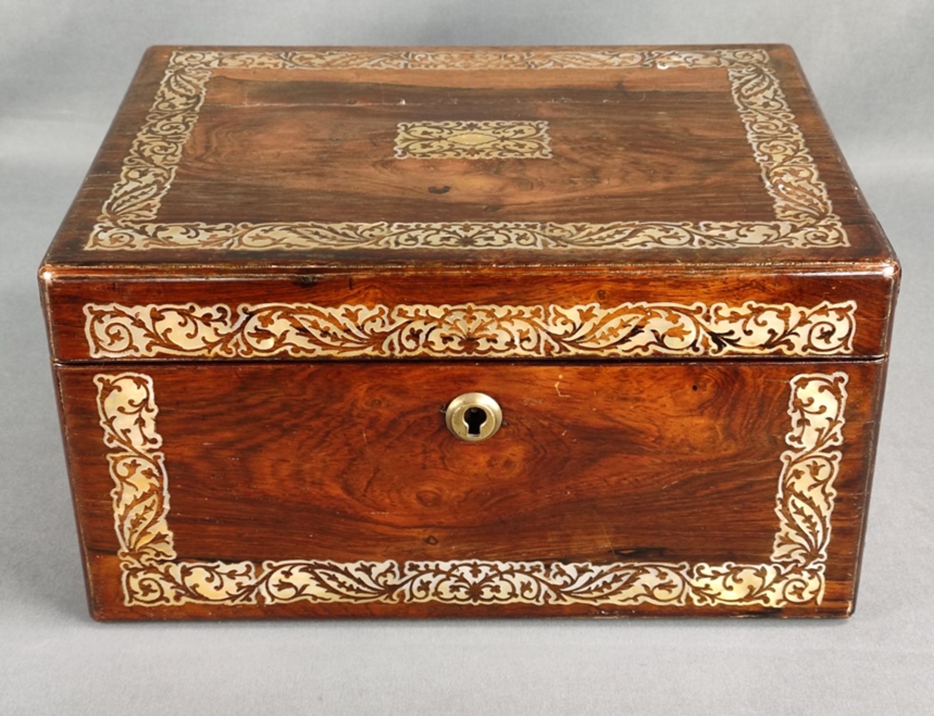 Writing chest, rectangular shape, decorated with rich vegetal mother-of-pearl inlays, inside severa