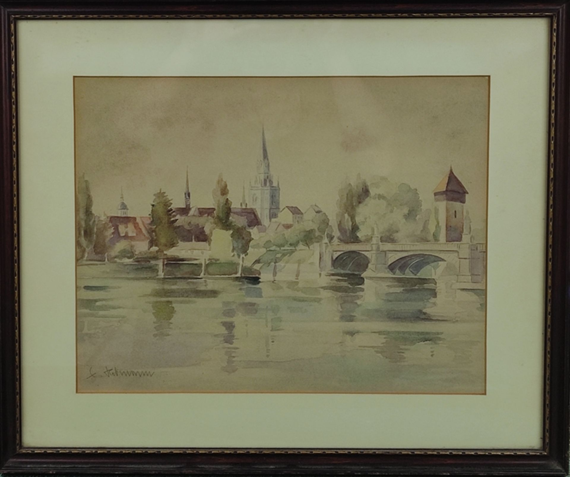 Aquarellist (20. Jahrhundert) "Konstanzer Rheintorbrücke", Aquarell auf Papier, links unten signier - Bild 2 aus 3