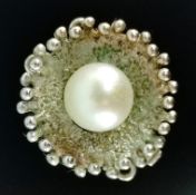 Kettenverschluss, mittig kleine Perle, 585/14K Weißgold, 4g, Durchmesser 1,5cm