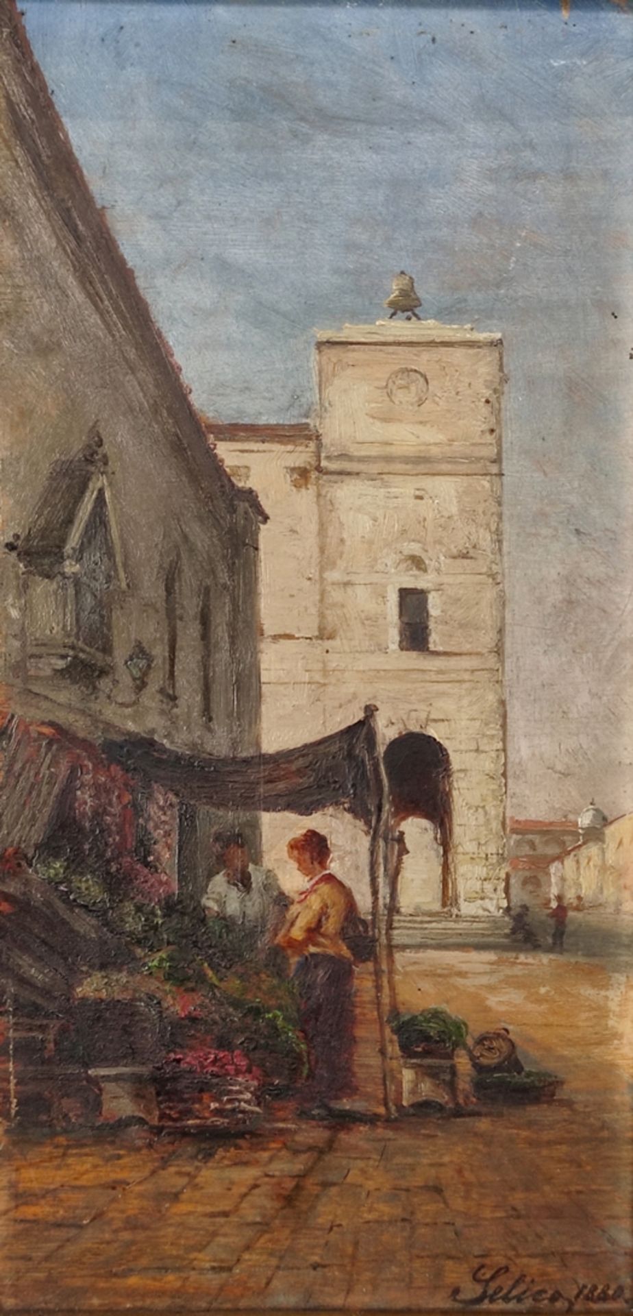 Selico (19. Jahrhundert) "Markt in Venedig", Öl auf Platte, rechts unten signiert und 1880 datiert,