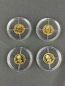 Lot 4 kleine Goldmünzen, bestehend aus 4x1 Dollar, Monaco, 2007, Cook Islands, Feingold, je 0,5g, j