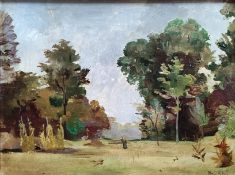 Glinz, Theo (1890 Lenzburg - 1962 Horn) "Carona", Landschaft mit Lichtung und mittig Person bei Car